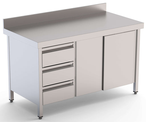 Mesa de Trabajo Acero Inoxidable Mural Con Cajones a la Izquierda 2200x700x850h mm WTW17022DDL - FrigeriaHosteleria.com