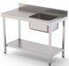 Mesa de Trabajo Acero Inoxidable Mural Con Estante y Con Cubeta a la Derecha 1200x600x850h mm WTW16012RB1 - FrigeriaHosteleria.com