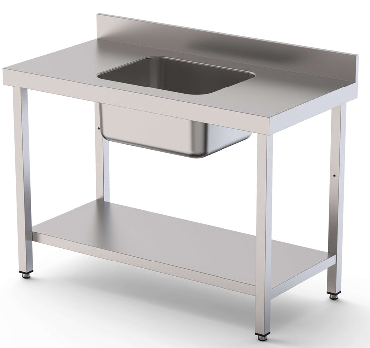 Mesa de Trabajo Acero Inoxidable Mural Con Estante y Con Cubeta Central 1600x600x850h mm  WTW16016CB1