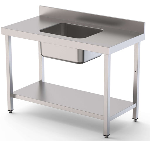 Mesa de Trabajo Acero Inoxidable Mural Con Estante y Con Cubeta Central 1600x600x850h mm WTW16016CB1 - FrigeriaHosteleria.com
