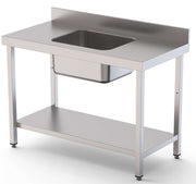 Mesa de Trabajo Acero Inoxidable Mural Con Estante y Con Cubeta Central 2000x700x850h mm WTW17020CB1 - FrigeriaHosteleria.com