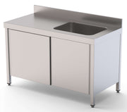 Mesa de Trabajo Acero Inoxidable Mural Con Puertas y Con Cubeta a la Derecha 2400x700x850h mm WTW17024RBSD - FrigeriaHosteleria.com