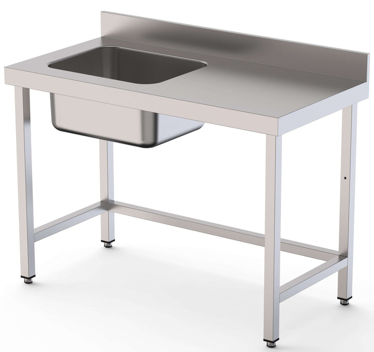 Mesa de Trabajo Acero Inoxidable Mural Sin Estante y Con Cubeta a la izquierda 2400x700x850h mm WTW17024LB0 - FrigeriaHosteleria.com