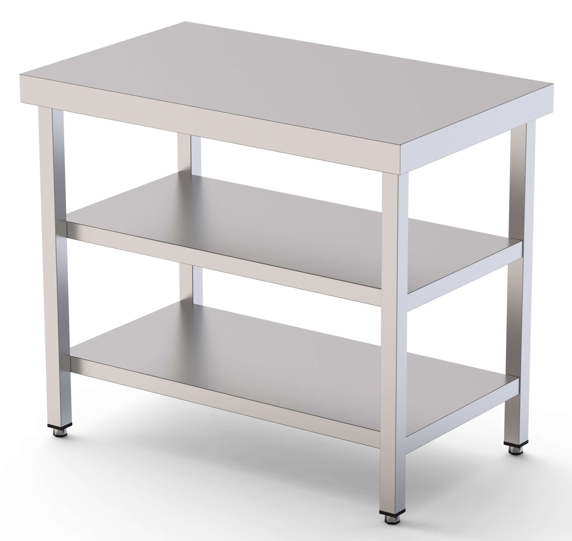 Mesa de Trabajo inoxidable Central Con 2 Estantes 1000x800x850h mm WTC180100S2 - FrigeriaHosteleria.com