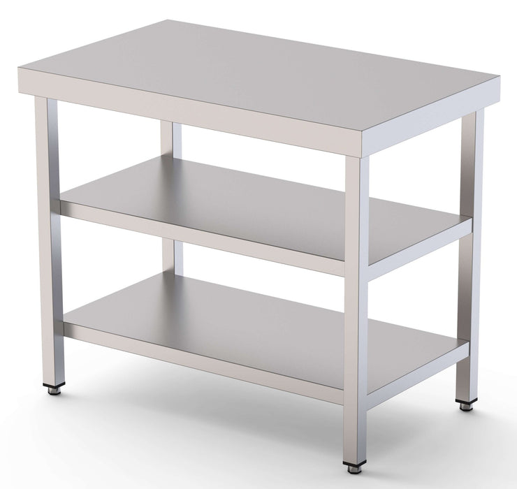 Mesa de Trabajo inoxidable Central Con 2 Estantes 1200x500x850h mm WTC150120S2 - FrigeriaHosteleria.com
