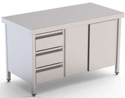 Mesa de Trabajo Inoxidable Central Con Cajones a la Izqda 2400x700x850h mm WTC17024DDL - FrigeriaHosteleria.com