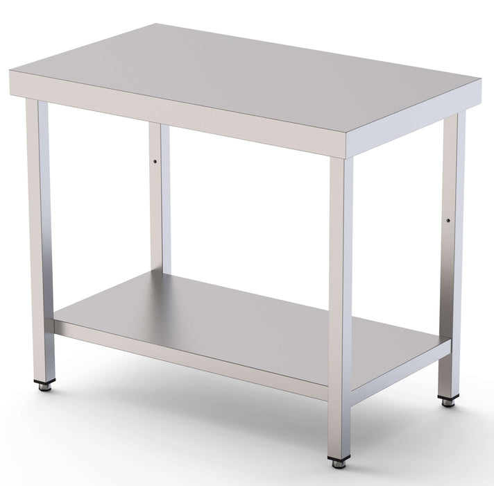 Mesa de Trabajo inoxidable Central Con Estante 1400x800x850h mm WTC180140S1 - FrigeriaHosteleria.com