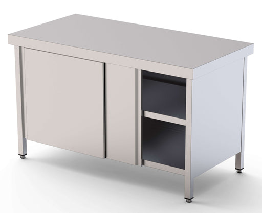 Mesa de Trabajo inoxidable Central Con Puerta Corredera a 1 cara 1000x700x850h mm WTC170100SD - FrigeriaHosteleria.com