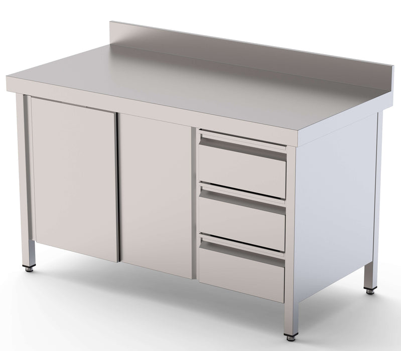 Mesa de Trabajo Inoxidable Con Cajones a la dcha 2000x700x850h mm WTW17020DDR