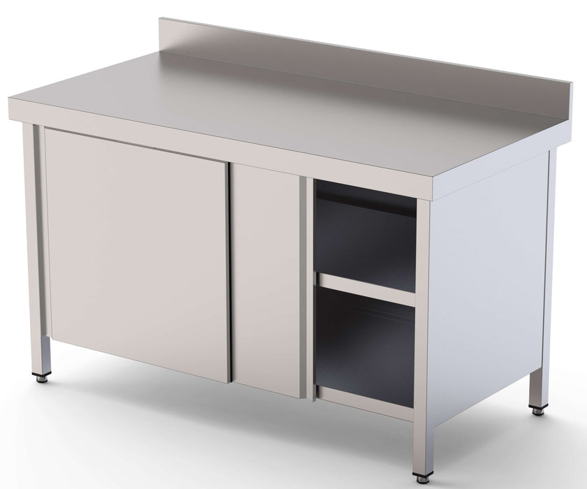 Mesa de Trabajo inoxidable Con Puerta Corredera a 1 cara 2600x900x850h mm WTW190260SD - FrigeriaHosteleria.com