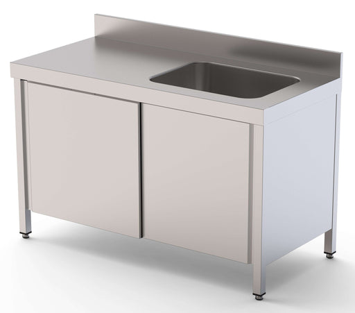 Mesa de trabajo inoxidable con puertas y cubeta dcha 150x60 WTW16015RBSD - FrigeriaHosteleria.com