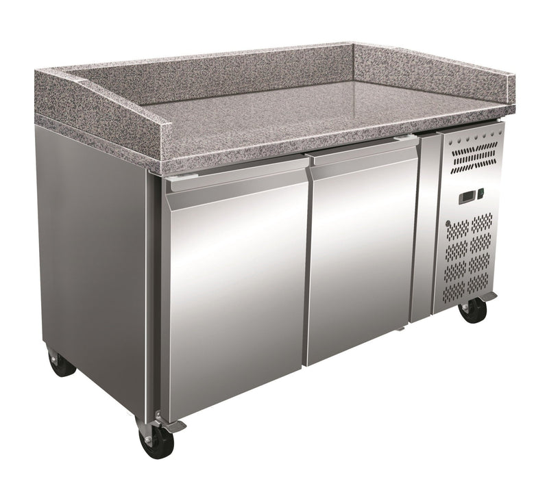 Mesa fría 2 Puertas Preparación Pizzas con Encimera Granito de 1515x800x1000h mmPZ2600TN - FrigeriaHosteleria.com
