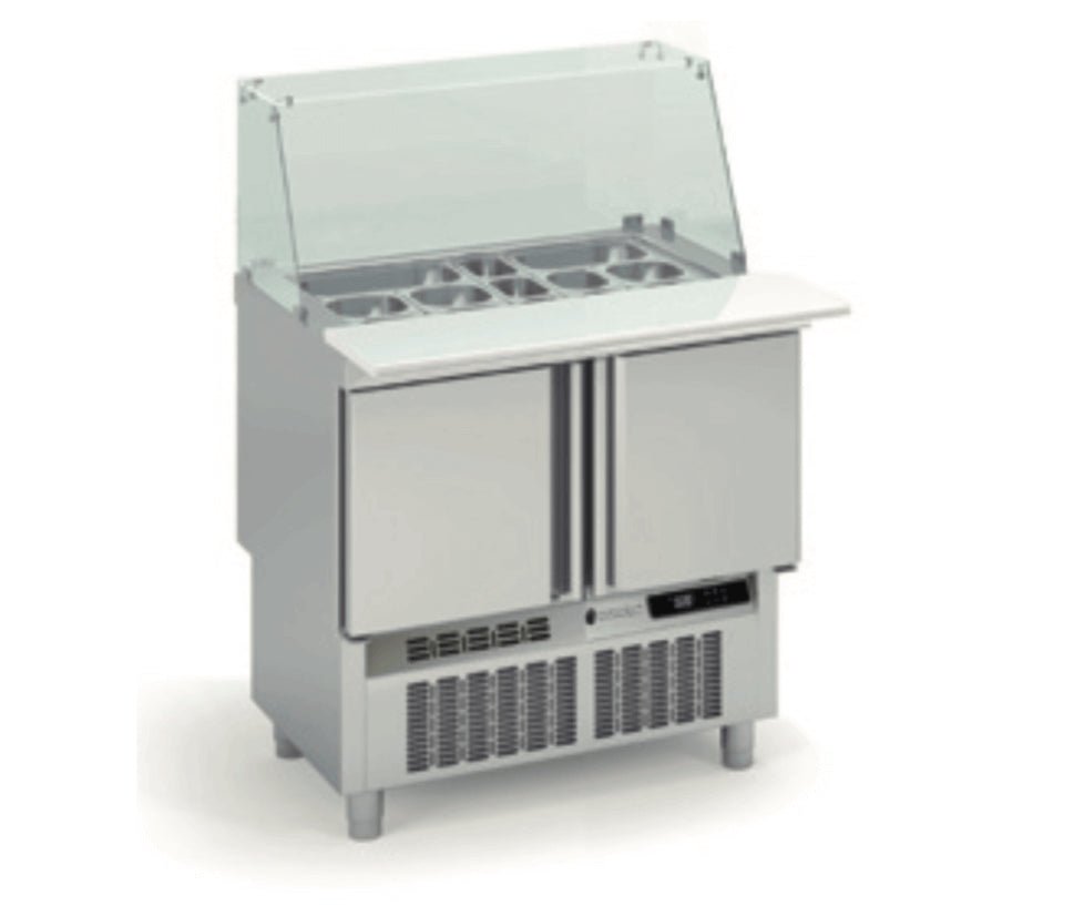 Mesa fría cúpula cristal preparación kebab y ensaladas CORECO MFK - FrigeriaHosteleria.com