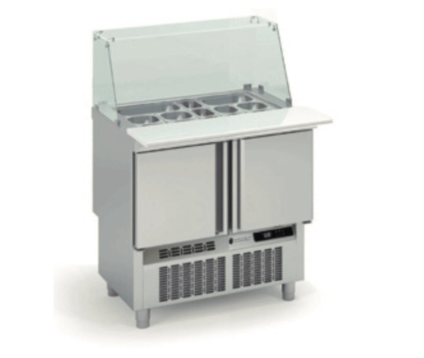 Mesa fría cúpula cristal preparación kebab y ensaladas CORECO MFK - FrigeriaHosteleria.com