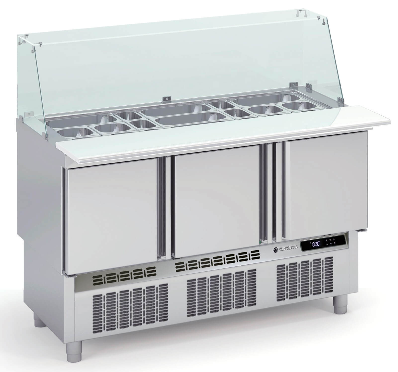 Mesa fría cúpula cristal preparación kebab y ensaladas CORECO MFK - FrigeriaHosteleria.com
