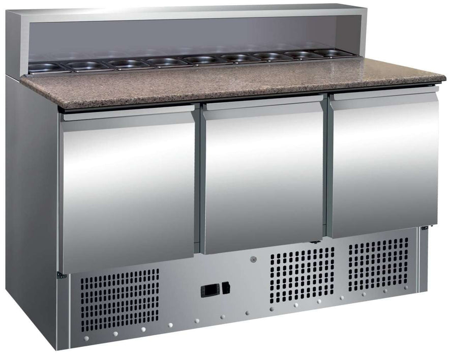 Mesa fría preparación ensaladas con encimera granito ancho 137 PS903 - FrigeriaHosteleria.com