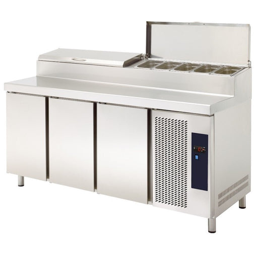Mesa refrigerada 3 puertas con vitrina ingredientes ancho 180 MRP - 180E - FrigeriaHosteleria.com