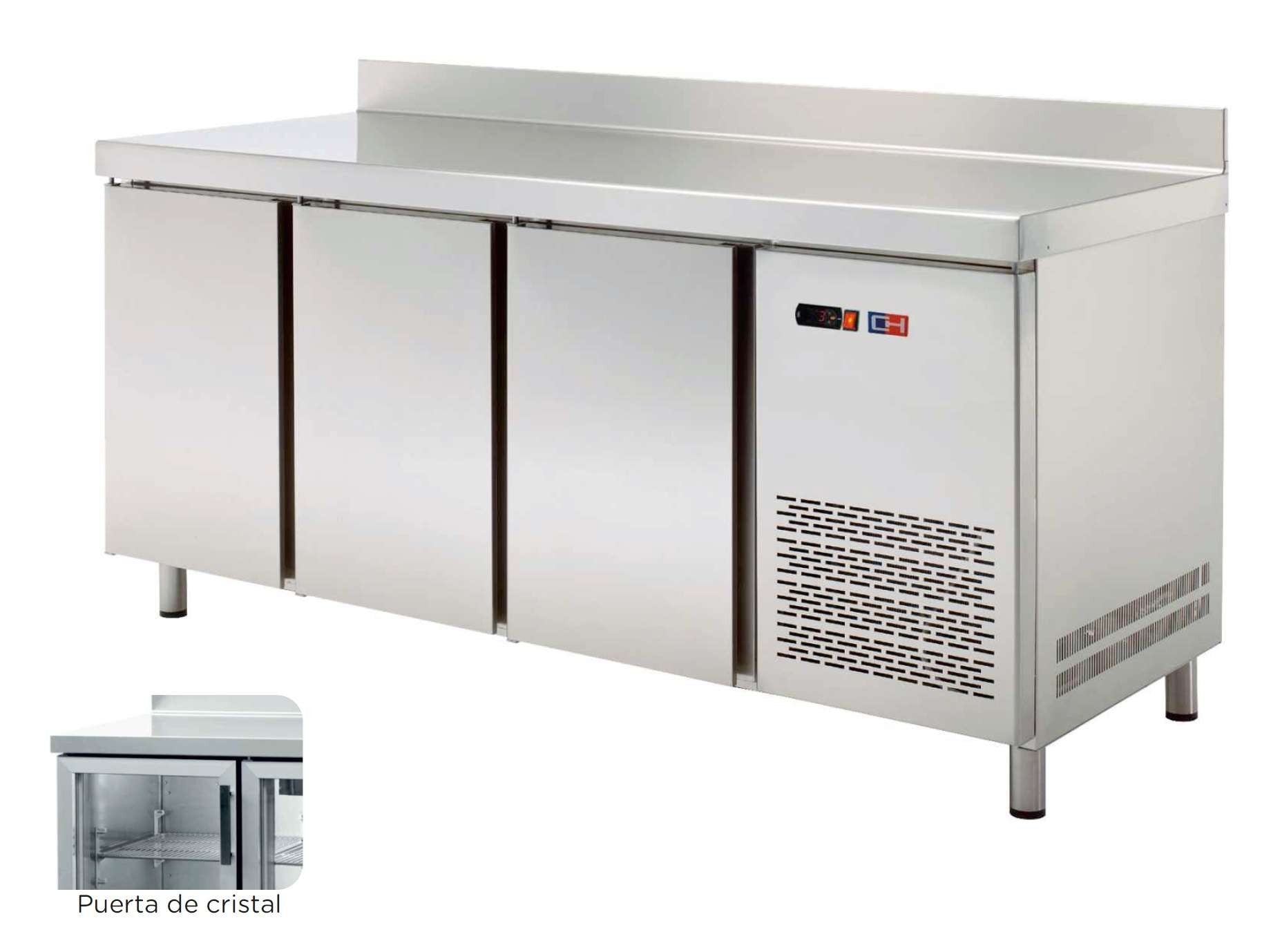 Mesa refrigerada 4 puertas cristal ancho 254 fondo 60 MRCH - 250V - FrigeriaHosteleria.com