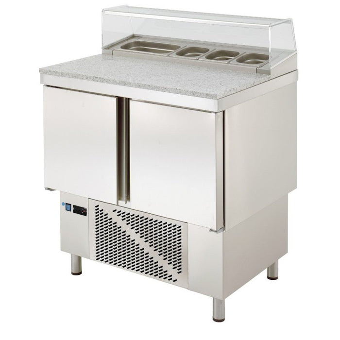 Mesa refrigerada compacta encimera granito y expositor ingredientes ancho 91 MRPGC - 100E - FrigeriaHosteleria.com