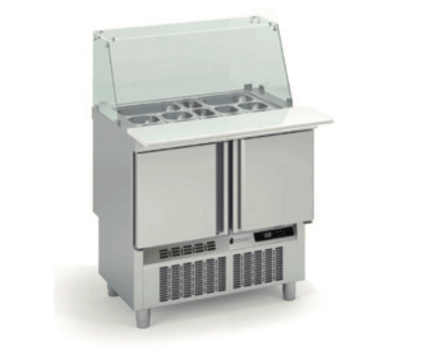 Mesa fría cúpula cristal preparación kebab y ensaladas CORECO MFK