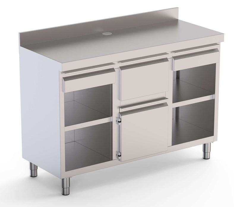 Mueble Cafetero Con Tolva Central, 2 Estantes, 1 Puerta y 2 Cajones ancho 250 CST60250D2S - FrigeriaHosteleria.com