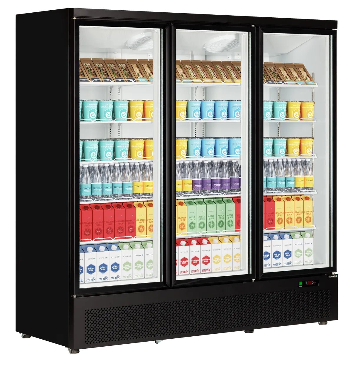 TEFCOLD Expositor refrigerado negro 3 puertas 1700 litros Atom Maxi C3DB - FrigeriaHosteleria.com
