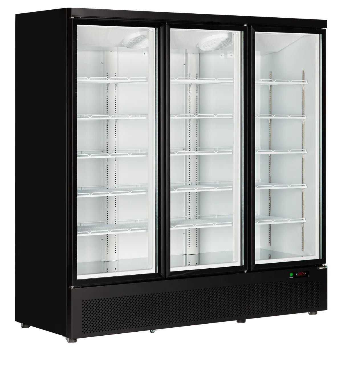 TEFCOLD Expositor refrigerado negro 3 puertas 1700 litros Atom Maxi C3DB - FrigeriaHosteleria.com