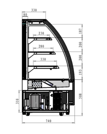 TEFCOLD Vitrina refrigerada cristal curvo ancho 120 cm 3 estantes LPD1200C/BLACK - FrigeriaHosteleria.com