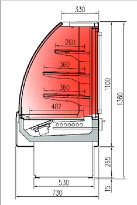Vitrina expositora caliente cristal curvo CORECO VSS - 6HE - C - FrigeriaHosteleria.com