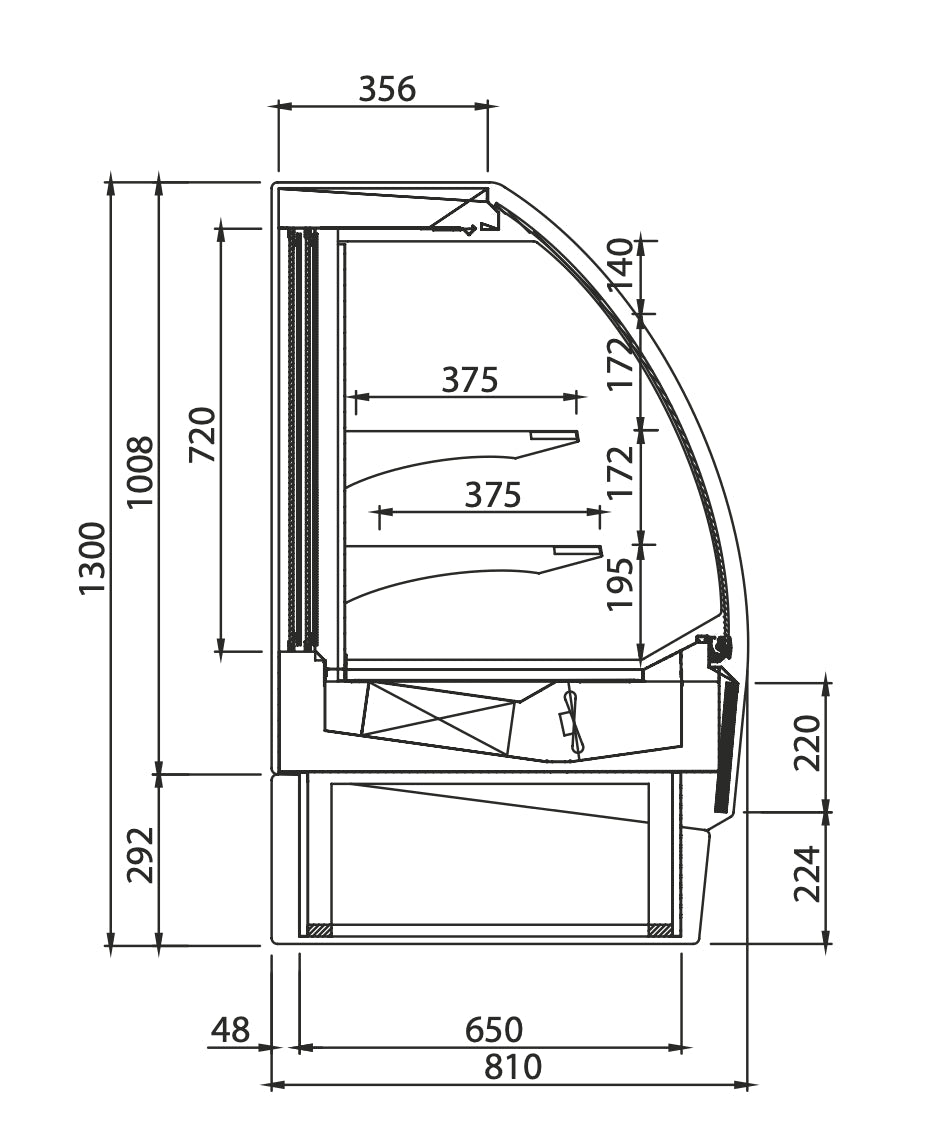 Vitrina expositora caliente cristal curvo INFRICO VON - HT - FrigeriaHosteleria.com