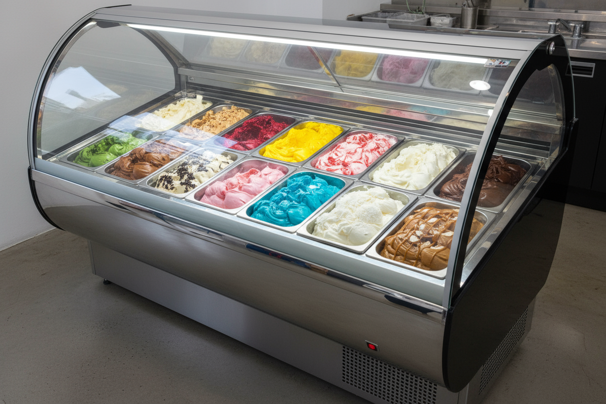 vitrina expositora de helados para heladería