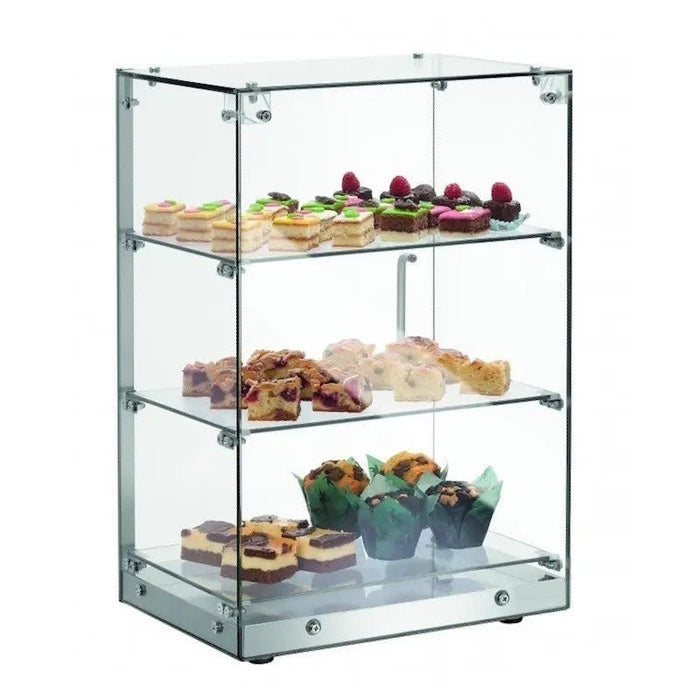 Vitrina expositora neutra 3 pisos base inoxidable ancho 41 XCZ - 60L - FrigeriaHosteleria.com