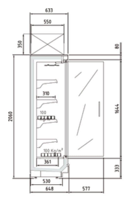 Vitrina mural refrigerado con puertas fondo 65 condensadora en techo CORECO CPMG20033 - M - FrigeriaHosteleria.com
