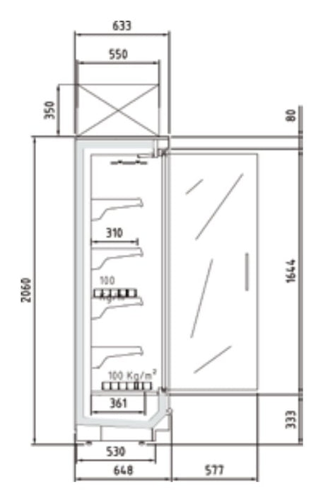 Vitrina mural refrigerado con puertas fondo 65 condensadora en techo CORECO CPMG20033 - M - FrigeriaHosteleria.com