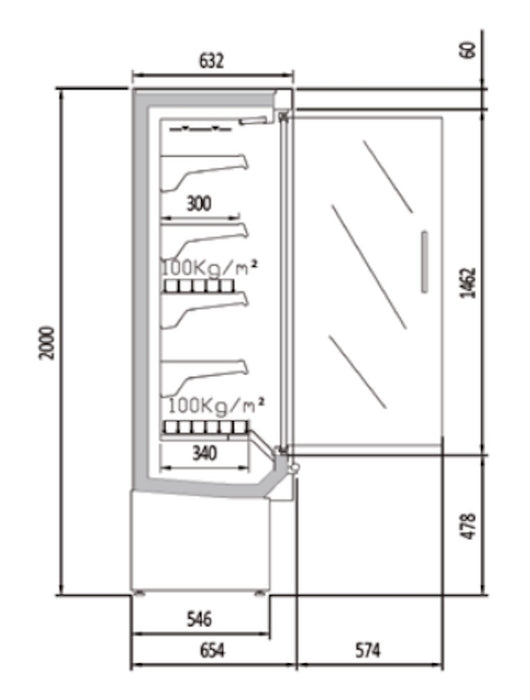 Vitrina mural refrigerado con puertas fondo 65 CORECO CHDG0 M1