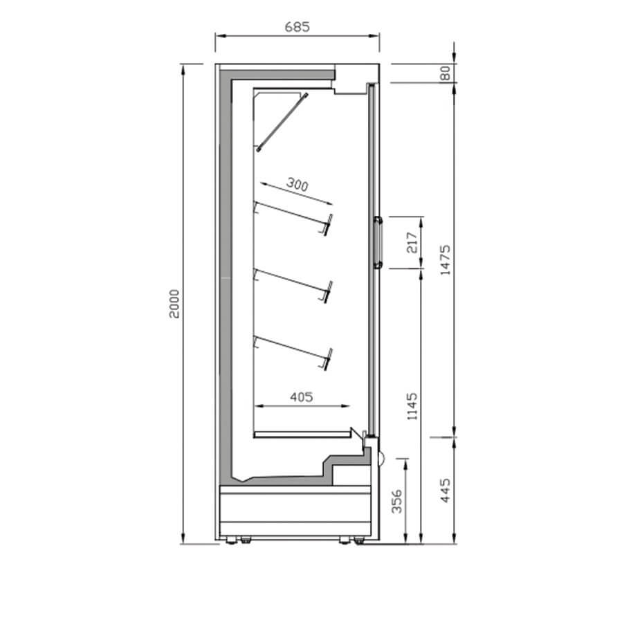 Vitrina mural refrigerado con puertas fondo 70 INFRICO MS - DCP - H1 - FrigeriaHosteleria.com
