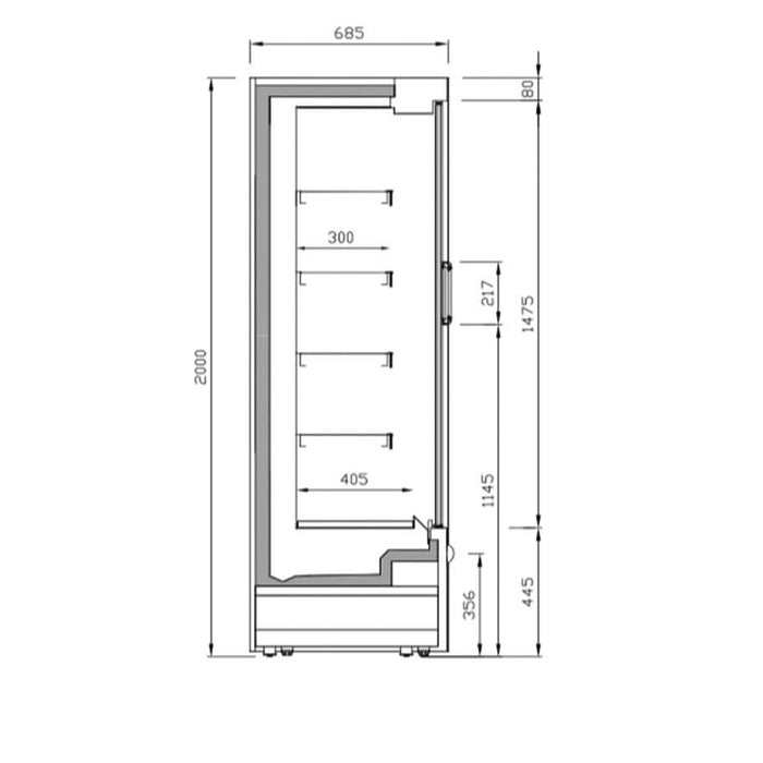 Vitrina mural refrigerado con puertas fondo 70 INFRICO MS - DCP - M2 - FrigeriaHosteleria.com