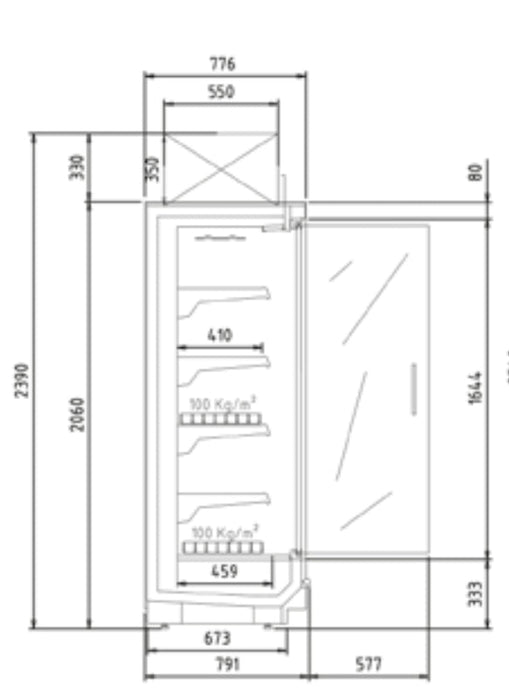 Vitrina mural refrigerado con puertas fondo 80 condensadora en techo CORECO CPMG20133 - M - FrigeriaHosteleria.com
