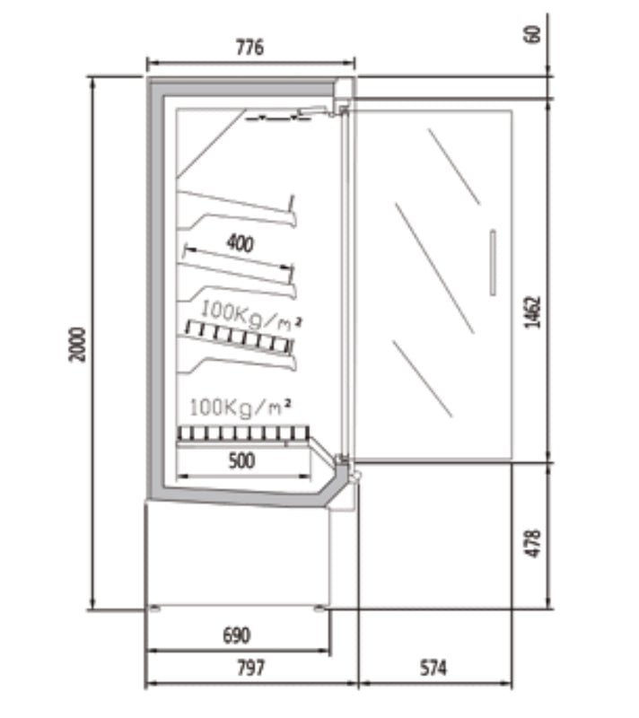 Vitrina mural refrigerado con puertas fondo 80 CORECO CDG1 H1 - FrigeriaHosteleria.com