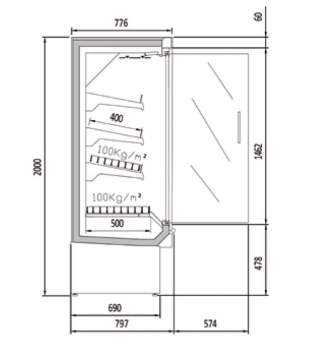 Vitrina mural refrigerado con puertas fondo 80 CORECO CDG1 H1 - FrigeriaHosteleria.com