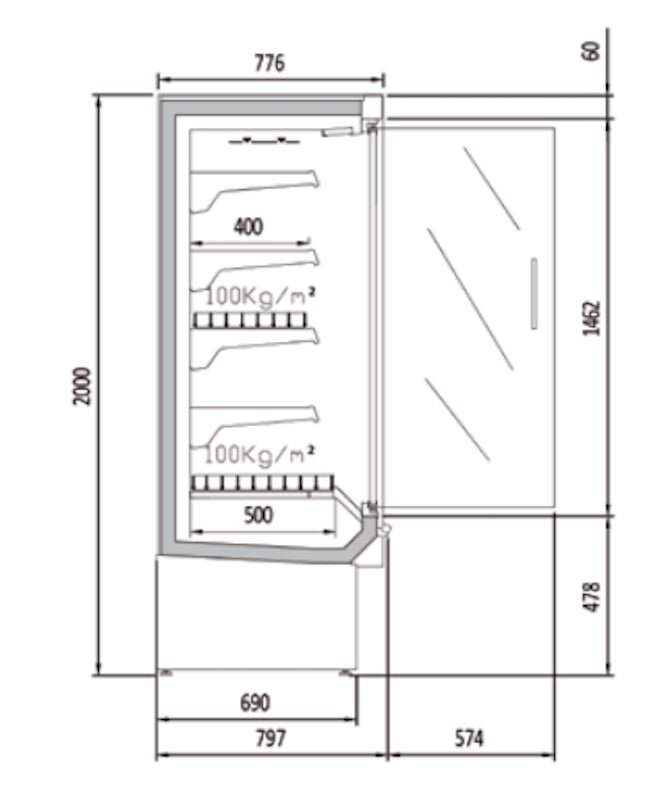 Vitrina mural refrigerado con puertas fondo 80 CORECO CDG1 M - FrigeriaHosteleria.com