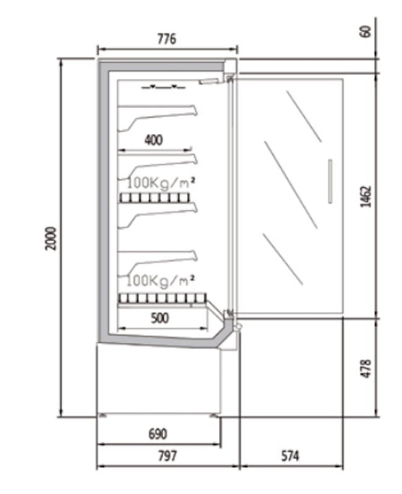 Vitrina mural refrigerado con puertas fondo 80 CORECO CDG1 M - FrigeriaHosteleria.com