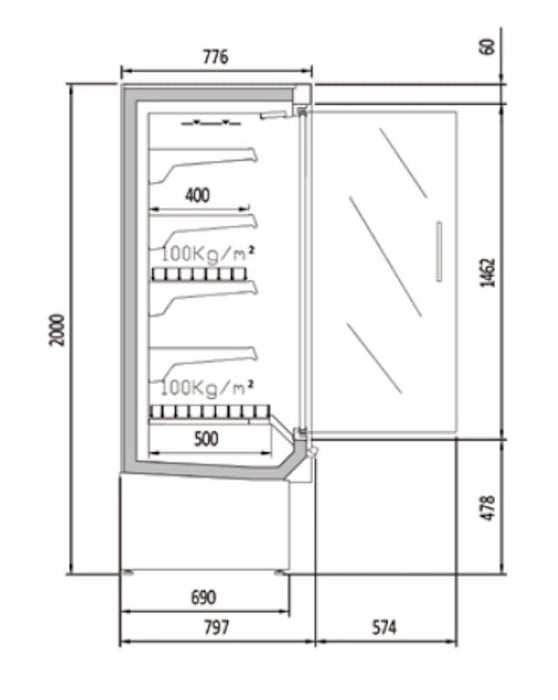 Vitrina mural refrigerado con puertas fondo 80 CORECO CHDG1 M1 - FrigeriaHosteleria.com