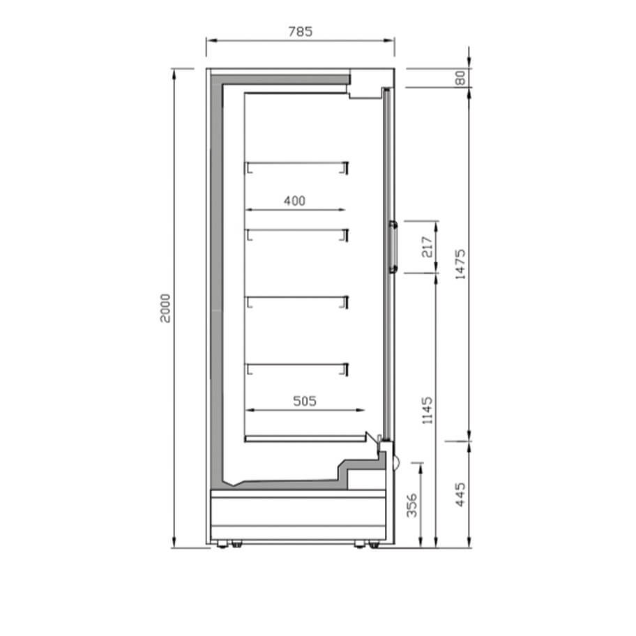 Vitrina mural refrigerado con puertas fondo 80 INFRICO MN - DCP - M1 - FrigeriaHosteleria.com