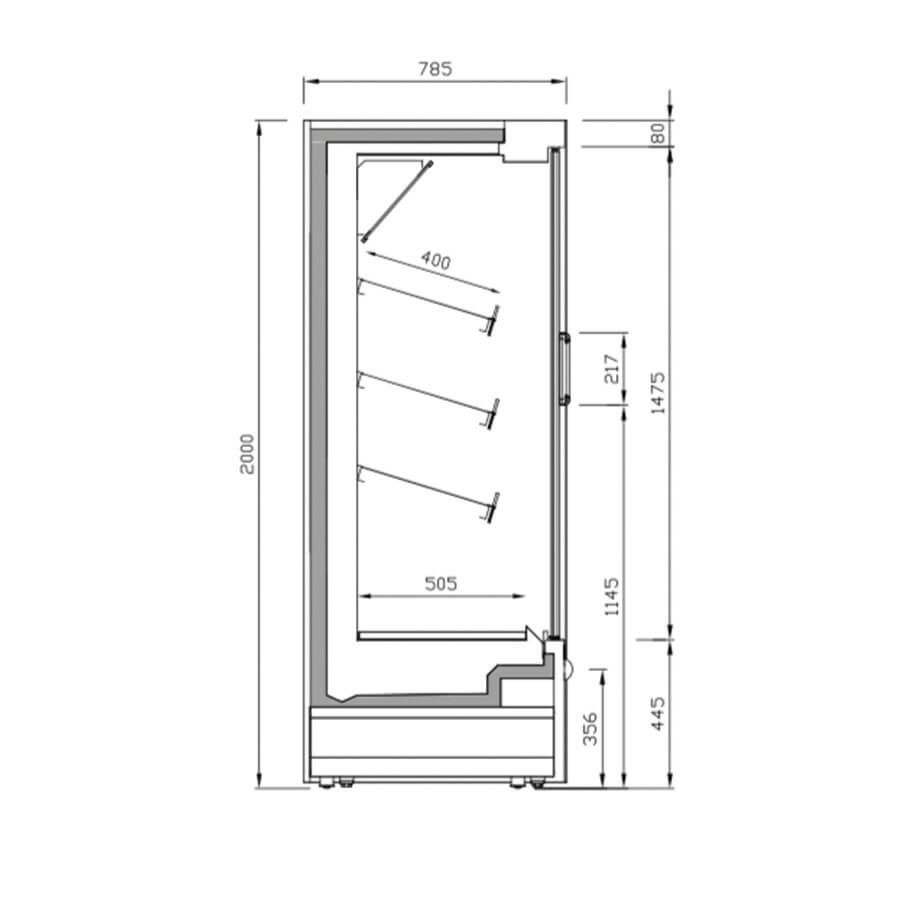Vitrina mural refrigerado con puertas fondo 80 INFRICO MN - DCPC - H1 - FrigeriaHosteleria.com