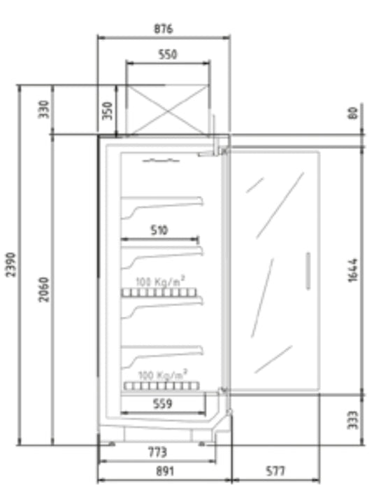 Vitrina mural refrigerado con puertas fondo 90 condensadora en techo CORECO CPMG20133 - M - FrigeriaHosteleria.com