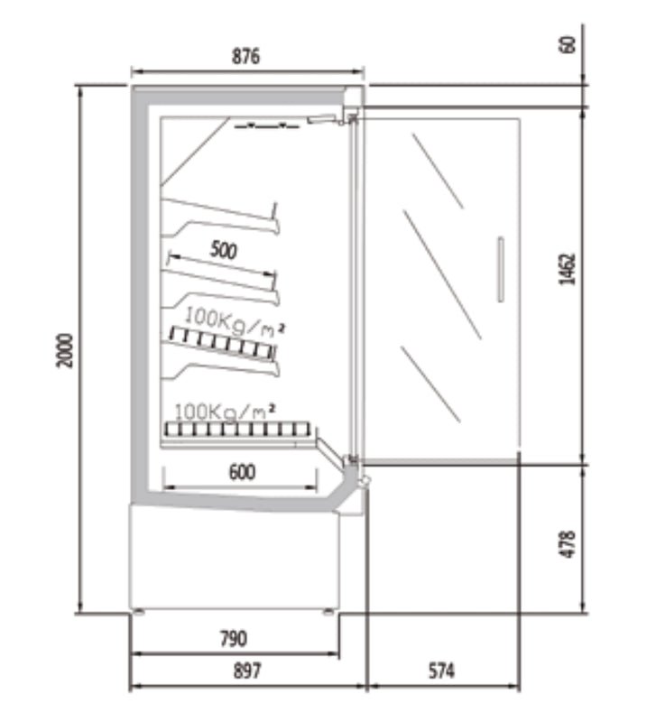 Vitrina mural refrigerado con puertas fondo 90 CORECO CDG3 H1 - FrigeriaHosteleria.com