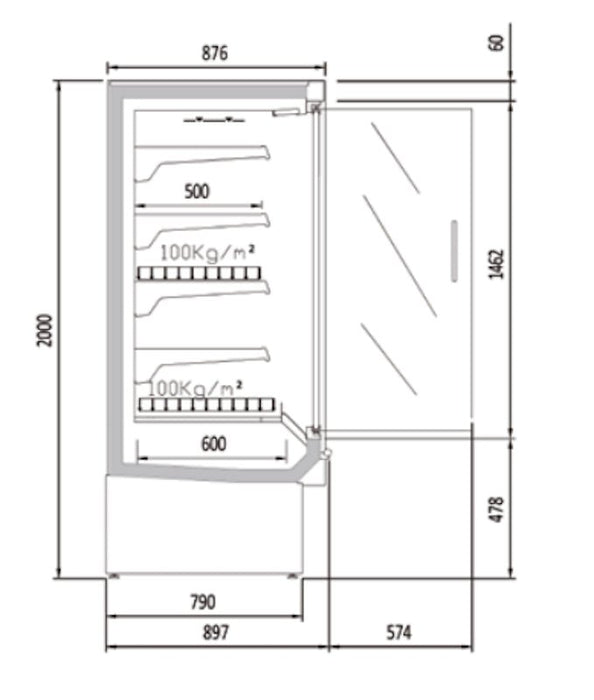 Vitrina mural refrigerado con puertas fondo 90 CORECO CHDG3 M1 - FrigeriaHosteleria.com