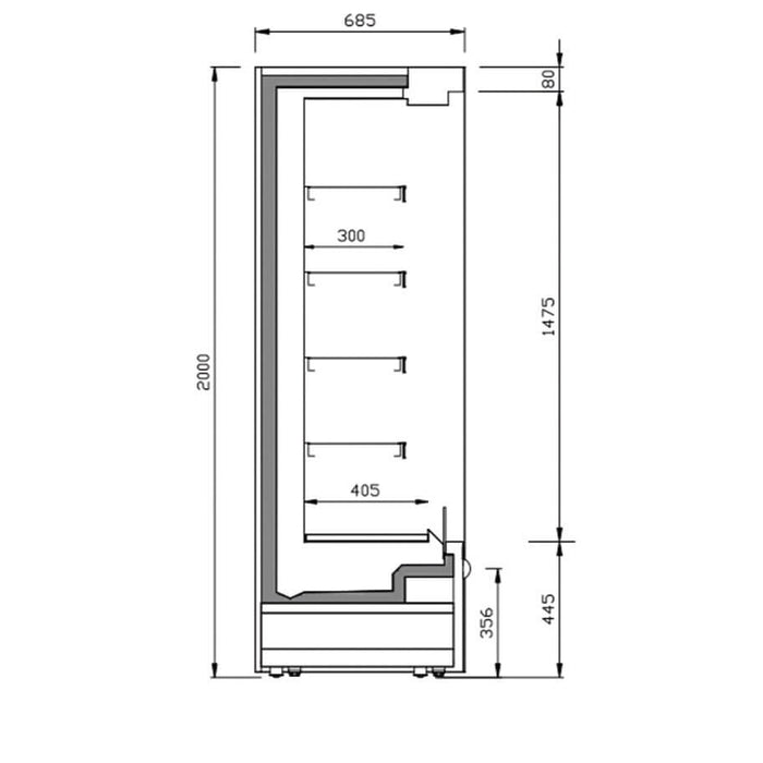 Vitrina mural refrigerado sin puertas fondo 70 INFRICO MS - P - M2 - FrigeriaHosteleria.com