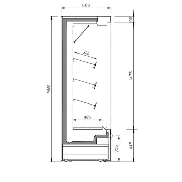Vitrina mural refrigerado sin puertas fondo 70 INFRICO MS-PC-H1